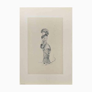 Henry Somm, donna, disegno originale a matita su carta, fine XIX secolo