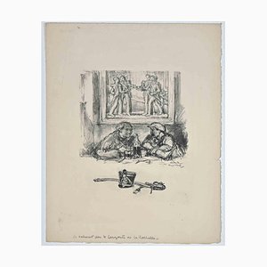 Georges Gola, Men Drinking in Cafe, Litografia originale, XIX secolo
