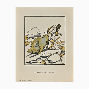Carlège, Le Sanglier d'Erymanthe, Original Holzschnitt, Frühes 20. Jh
