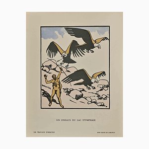 Carlège, Les Oiseaux du Lac, Gravure sur Bois, Début du 20ème Siècle