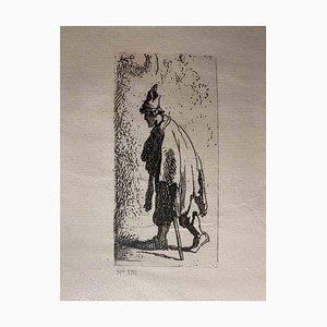Aguafuerte, Mendigo con palo, Rembrandt, siglo XIX