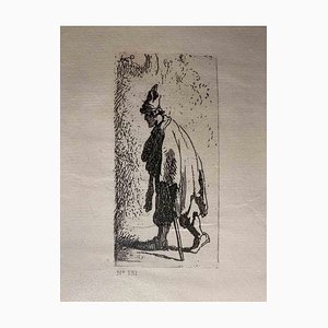 D'après Rembrandt, Mendiant avec un Bâton, Gravure à l'Eau-Forte, 19ème Siècle