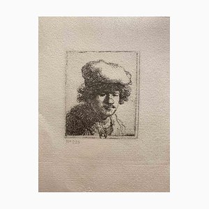 Nach Rembrandt, Selbstbildnis mit vorgezogener Mütze, Radierung, 19. Jh