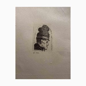 Nach Rembrandt, Groteskes Profil des Menschen mit Hut, 19. Jh., Radierung
