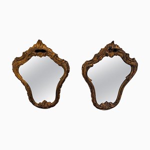 Antike italienische Spiegel aus geschnitztem & vergoldetem Holz, 2er Set