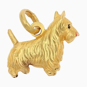 18 Karat Yellow Gold Enamel Dog Charm Pendant, 1960s
