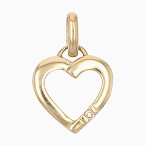18 Karat Yellow Gold Heart Diamond Charm Pendant, 1960s