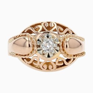 18 Karat French Rose Gold Diamond Ring, 1950s