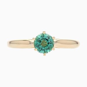 18 Karat French Yellow Gold Emerald Solitaire Ring, 1960s