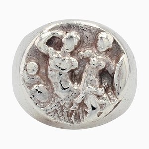 Französischer gravierter Siegelring aus Silber, 20. Jh