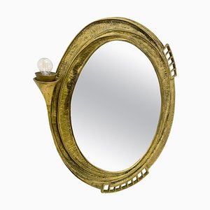 Mid-Century Modern Brutalist Bronze Lightning Mirror, Italy, 1960s