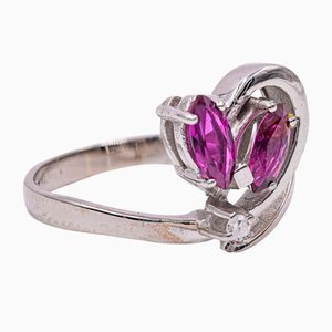14k Vintage White Gold Ruby ​​and Diamond Ring, 1960s