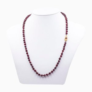 18k Vintage Yellow Gold with Garnet Necklace, 1950s