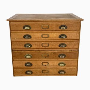 Small Plan Chest with Brass Cup Handles, 1930s