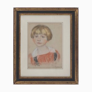 Jean-Gabriel Domergue, niña con corte de pelo infantil, siglo XX, dibujo pastel original
