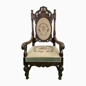 19th Century Baroque Carved Throne Chair
