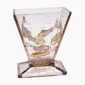 Art Deco Glass Aquarium Vase with Relief Moulded Fish, 1925