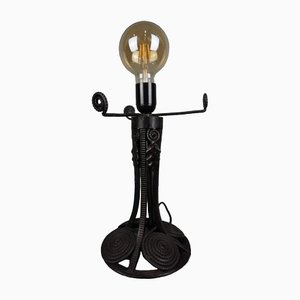 Lámpara de mesa francesa Art Déco de hierro forjado de Charles Schneider