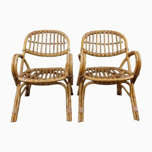 Rattan Armchairs with Armrests, Set of 4