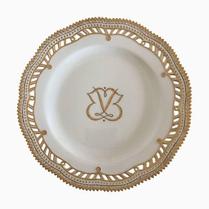 Flora Danica Plate with Pierced Border and Monogram from Royal Copenhagen, 1946