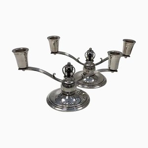 Art Deco Silver 2-Armed Candlesticks from Gran & Laglye, Set of 2