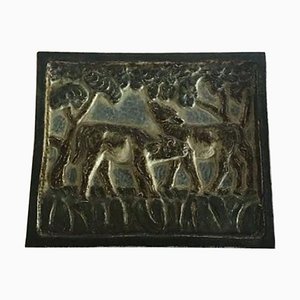 No. 21078 Stoneware Wall Relief with Calfs attributed to Knud Kyhn for Royal Copenhagen
