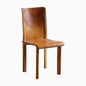 Italian Modern Dining Chair in Patinated Cognac Leather by Mario Bellini, 1970s