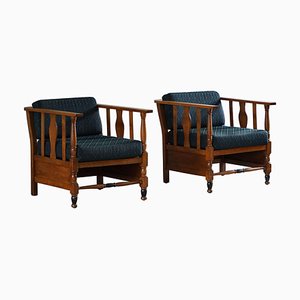 Set of Art Nouveau Lounge Chairs in Oak, 1920s