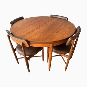 Tavolo da pranzo rotondo vintage allungabile con sedie di G Plan Fresco