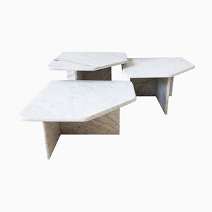 Tavolini da caffè vintage in marmo di Carrara, anni '70, set di 3