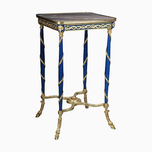 20th Century Empire Blue Square Beechwood and Marble Side Table