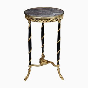 20th Century Empire Black Round Beechwood and Marble Side Table