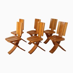 Vintage Dreibein Stühle aus Eiche, 1970er, 6er Set