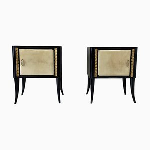 Art Deco Italian Black Lacquer and Gold Leaf Nightstands, 1940s, Set of 2