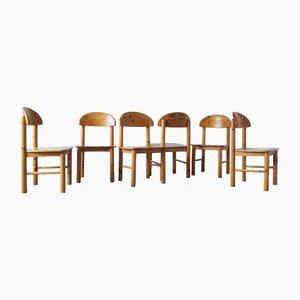 Brutalist Pine Wood Dining Chairs attributed to Rainer Daumiller for Hirtshals Savvaerk, Set of 6