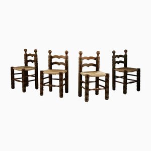 Holzstühle und Pailluated Sitze, Charles Dudouyt, Frankreich, 1950er, 8er Set zugeschrieben