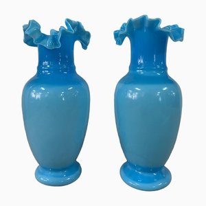 Modern Blue Vases in Opaline Glass, Set of 2