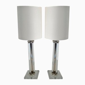 Lampade da tavolo in vetro di Murano e metallo cromato con paralume bianco, set di 2