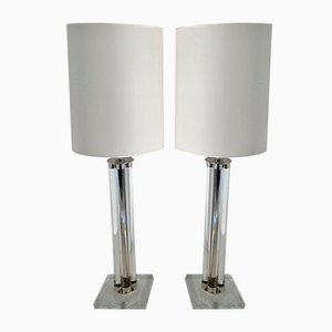 Table Lamp in Murano Glass and Chrome with White Lampshade, 2000s, Set of 2