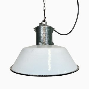 Industrial White Enamel Industrial Lamp with Cast Aluminium Top from Eow, 1950s