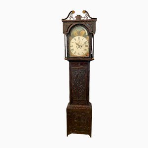 Antique George III Oak Carved Moon Phase Longcase Clock, 1800s