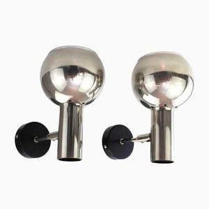 Nickel-Plated Staff Spherical Spot Wall Lights, 1960s, Set of 2