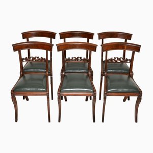 Antique Regency Wood and Leather Dining Chairs, Set of 6