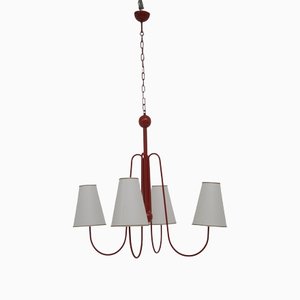 French Red Painted Steel and Cotton Chandelier, 2010s