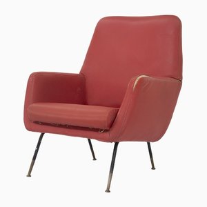 Vintage Sessel aus rotem Leder mit Messingfüßen, 1970er, 2er Set