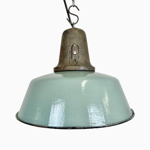 Industrial Petrol Enamel Factory Lamp with Cast Iron Top, 1960s