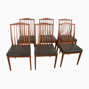 Skandinavische Skai Stühle aus schwarzem Teak, 1960er, 6er Set