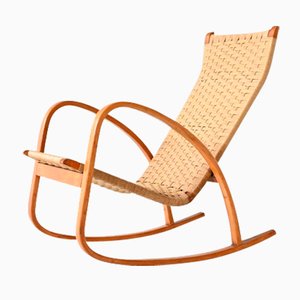 Italian Rocking Chair in Paper Cord, Birch & Plywood, Italy, 1960s