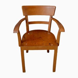 Patinated Curved Wood Desk Chair, France, 1950