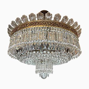 Large Bronze and Crystal Ceiling Light, 1960s
